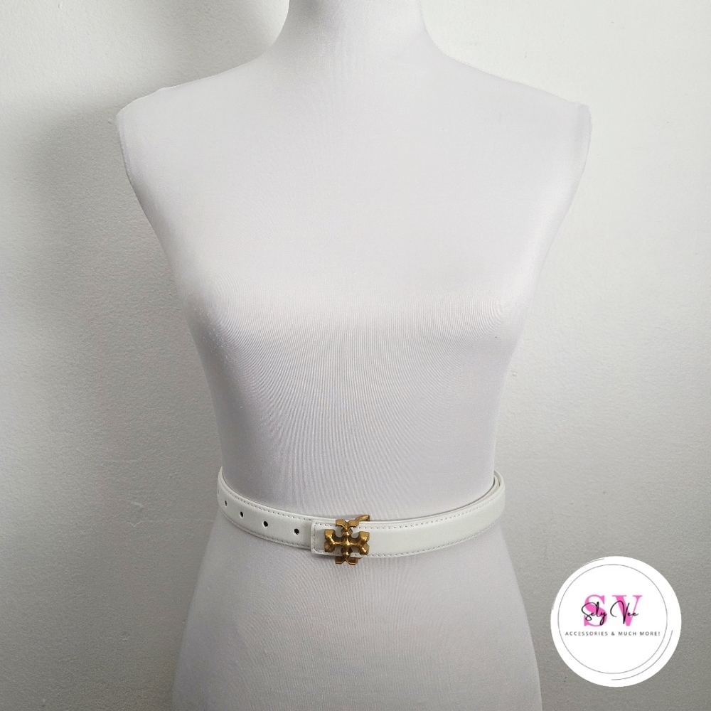 White Belt With Gold Cross Buckle